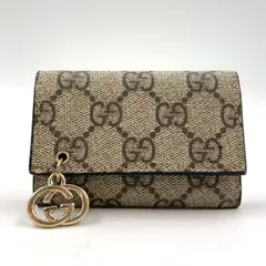 GUCCI  GGスプリーム チャーム付き 6連 PVC パープル×ベージュ キーケース ゴールド 212111