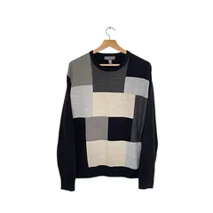 【Tricots St. Raphael】ニットセーター｜メンズ2XLサイズ相当｜ブラック×グレー｜幾何学デザイン