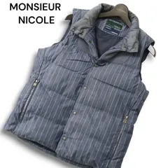 MONSIEUR NICOLE ムッシュ ニコル 秋冬 イタリア製 LUIGI BOTTO生地★ シルク混 ストライプ ダウン ベスト Sz.46 メンズのサムネイル