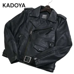 KADOYA カドヤ K'S LEATHER 秋冬 牛革★ カウ レザー ダブル ライダース ジャケット Sz.L メンズ 黒