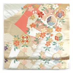 袋帯 幅30.5cm 長さ422cm レディース 花柄 秋冬春用 正絹（シルク）シルバー 未使用品 リメイク リユース リサイクル【呉服のきくや】