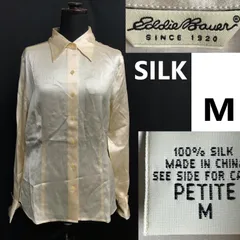 Eddie Bauer/エディーバウアー★100％/シルク/長袖シャツ/ブラウス【レディースM/アイボリー/ivory】シルク100%/Tops/◆BJ129-c