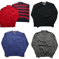 古着卸 まとめ売り トミーヒルフィガー セーター 5枚セット (メンズ L ) ハーフジップ ボーダー プルオーバー ニット 中古 古着 NC8140