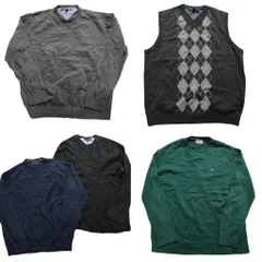 古着卸 まとめ売り トミーヒルフィガー セーター 5枚セット (メンズ L /XL ) ベスト アーガイル柄 ニット ワンポイント 無地 中古 NC8139
