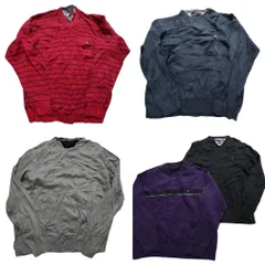 古着卸 まとめ売り トミーヒルフィガー セーター 5枚セット (メンズ L ) ボーダー Ｖネック ライン 中古 古着 NC8116