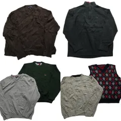 古着卸 まとめ売り トミーヒルフィガー セーター 6枚セット (メンズ XL ) Ｖネック アーガイル柄 ハーフジップ ベスト 中古 古着 NC8113