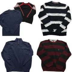 古着卸 まとめ売り トミーヒルフィガー セーター 5枚セット (メンズ M /L ) フラッグタグ ボーダー ハーフジップ ニット 中古 古着 NC8160