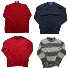 古着卸 まとめ売り トミーヒルフィガー セーター 4枚セット (メンズ M ) ボーダー Ｖネック ハーフジップ ニット ワンポイント 中古 NC8159