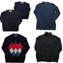 古着卸 まとめ売り トミーヒルフィガー セーター 5枚セット (メンズ M ) ケーブル編み ニット フルジップ タートルネック 中古 古着 NC8158