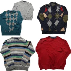 古着卸 まとめ売り トミーヒルフィガー セーター 5枚セット (メンズ L ) ボーダー マルチカラー カーディガン アーガイル柄 中古 NC8156