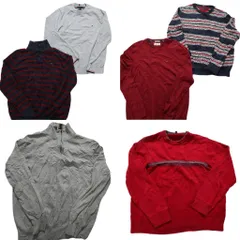 古着卸 まとめ売り トミーヒルフィガー セーター 6枚セット (メンズ L ) ハーフジップ ライン系 ボーダー ニット プルオーバー 中古 NC8155