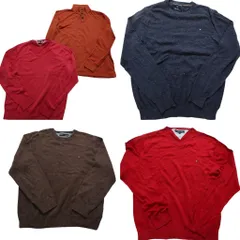 古着卸 まとめ売り トミーヒルフィガー セーター 5枚セット (メンズ XL ) Ｖネック ハイネック ワンポイント ニット 中古 古着 NC8153