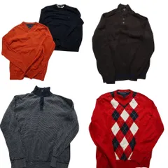 古着卸 まとめ売り トミーヒルフィガー セーター 5枚セット (メンズ M ) アーガイル柄 ハイネック ワンポイント ニット 中古 古着 NC8142