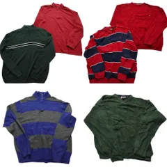 古着卸 まとめ売り チャップス CHAPS セーター 6枚セット (メンズ 2XL ) ボーダー プルオーバー ハーフジップ ニット 中古 古着 NC8165