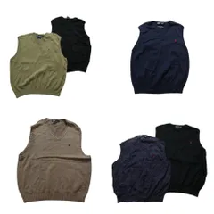 古着卸 まとめ売り ラルフローレン ニット ベスト セーター 6枚セット (メンズ L /XL /2XL /3XL ) 無地 ワンポイント ブラック 中古 NC8188