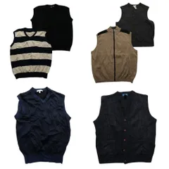 古着卸 まとめ売り ベスト セーター 6枚セット (メンズ L /XL ) フルジップ ボーダー ケーブル編み Vネック 中古 古着 NC8278