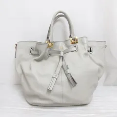 サザビー SAZABY 本革 レザー トート バッグ グレー タッセル 裏地付き