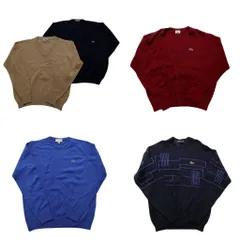 古着卸 まとめ売り ラコステ セーター 5枚セット (メンズ M /L ) カーディガン プルオーバーニット ワンポイント 無地 中古 古着 NC8191