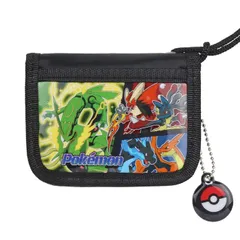 【ポケモン ブラック PM4583】 財布 キッズ 子供 二つ折り ネックストラップ ポケモン マリオ キャラクター 男の子 小学生 幼稚園 保育園 こども ひも付き 紐付き ファスナー サイフ かわいい 首から下げる