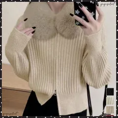  ファー襟ニットカーディガン ダブルジップ レディース おしゃれ エコファー襟リブニットトップス 首元あったかニットセーター カジュアル ジップアップニットアウター 韓国風ニット秋冬服 フェミニンきれいめ お洒落 大人可愛い