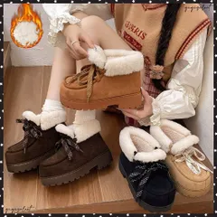  厚底ムートンブーツもこもこショートブーツ レディース レースアップブーツ 防寒シューズ 履きやすい裏起毛ブーティ 歩きやすい あったかシューズ 大人可愛い軽量冬靴 脚長ファーブーツ冬 内ボアブーツ 暖か 保温シューズ 新作