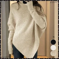  ハイネックニットセーター 不規則デザイン タートルネックニットレディース長袖ニットトップス秋冬 ドルマンスリーブプルオーバー体型カバーアシンメトリーセーター韓国風 変形デザインニット 斜めカットニット冬 あったか厚手ニット