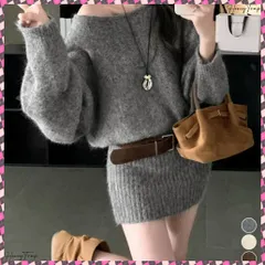 送料無料  ミニニットワンピースウエストマーク韓国風 ベルト付きリブワンピース レディース タイトシャギーミニワンピース チュニックワンピ秋冬長袖 オフショルダーワンピ着やせ セクシーワンピ短丈 大人可愛い ワンピ おしゃれフェミニン