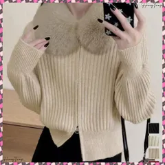 送料無料  ファー襟ニットカーディガン ダブルジップ レディース おしゃれ エコファー襟リブニットトップス 首元あったかニットセーター カジュアル ジップアップニットアウター 韓国風ニット秋冬服 フェミニンきれいめ お洒落 大人可愛い