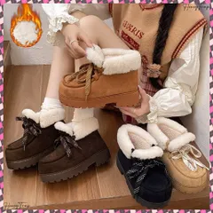 送料無料  厚底ムートンブーツもこもこショートブーツ レディース レースアップブーツ 防寒シューズ 履きやすい裏起毛ブーティ 歩きやすい あったかシューズ 大人可愛い軽量冬靴 脚長ファーブーツ冬 内ボアブーツ 暖か 保温シューズ 新作