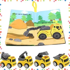 【在庫セール】車 男の子 おもちゃ ブロック 知育玩具 脳を育む 誕生日 ベビラボ おでかけ布えほん 室内遊び 作業車両 工事カー はたらく車 プレゼント DIYカー 車おもちゃ 4台セット 建設車両シリーズ 3T6B