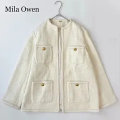 2023✨ / Mila Owen ミラオーウェン / パッチポケット 金ボタン ロング ツイードジャケット / アイボリー ホワイト / サイズ０ / 金ボタン / セレモニー 行事 オケージョン / ノーカラー / きれいめ / 入学式 フォーマル
