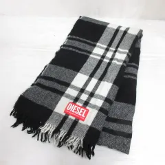 ディーゼル DIESEL S-JARED チェック柄 フリンジ マフラー ウール混 黒 ブラック 正規品のサムネイル
