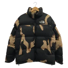 【中古】THE NORTH FACE x SUPREME 21AW Bleached Denim Print Nuptse Jacket サイズL ブラウン ND521001 ノースフェイス[91]