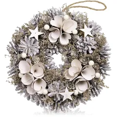 【新品】 Morikuru(Rinate) 北欧風 リース 直径 25cm 壁掛け ナチュラルリース クリスマスリース 飾り 白 SG Wonder zone SG09-02 ホワイト 1