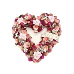 【新品】 ［ 2025年 mamawreath Lサイズ A ］バレンタイン フラワーリース 玄関用 ギフト プレゼント インテリア パープル 紫色 Lサイズ: 32cm (直径) × 7.5cm (厚み) (ホワイトピンクハート (WR-20-A)) 1