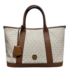 MICHAELKORS マイケルコース トートバッグ 2WAYバッグ ロゴプリント ホワイト ブラウン PVC レディース 美品