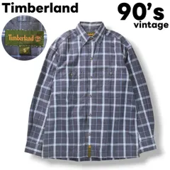 【希少】 90sヴィンテージ ティンバーランド Timberland 長袖 ボックスカット ボタンダウン チェック柄 コットン シャツ ビッグシルエット アメカジ ストリート ネルシャツ S ネイビーグレー メンズ