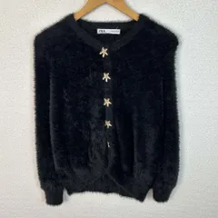 ZARA ザラ ニットカーディガン 無地 シャギー ブラック Mサイズ レディース 古着 ギャル Y2K