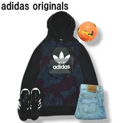 アディダス オリジナルス adidas originals トレフォイル ロゴ プリント スウェット パーカー トレーナー フーディー 裏起毛 XO 総柄 マルチカラー メンズ