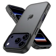 PinLiSheng iPhone 17 Pro ケース マット感 半透明 耐衝撃 滑り止め 指紋防止 米軍MIL規格 黄変防止 ストラップホール付き ワイヤレス充電対応 スマホケース アイフォン 17Pro 6.3インチ ブラック