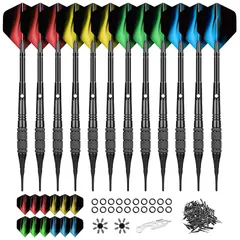 WAYARRIVAL ソフトダーツセット 19g×12本 | 電子ダーツボード対応 | フライト24枚+プラスチックチップ100枚付属 | プレミアムアルミシャフト&フライトプロテクター付き | 初心者～上級者まで対応 0