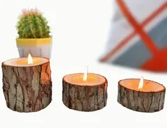 【キャンドルホルダー】※3個セット※ 木の温もりが優しい  切株 木目