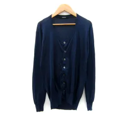 ズッカ zucca カーディガン ミドル丈 Uネック 無地 M 紺 ネイビー /SY26のサムネイル
