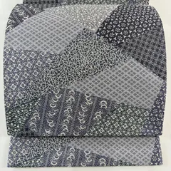 【美品】 袋帯 秀品 寄せ柄 花 青灰色 六通 正絹 【中古】