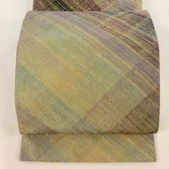 【美品】 袋帯 名品 斜め格子 金糸 紫 全通 正絹 【中古】