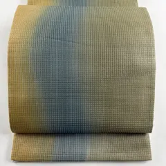 袋帯 秀品 幾何学模様 ぼかし柄 銀彩 灰緑 六通 正絹 【中古】