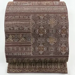 【美品】 袋帯 逸品 華文 花鳥 刺繍 小豆色 六通 正絹 【中古】