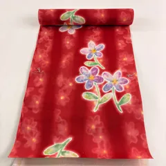 反物 優品 小紋 草花 赤 綿 【中古】