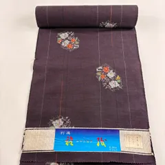 反物 秀品 紬 亀甲 草花 茶紫 正絹 【中古】