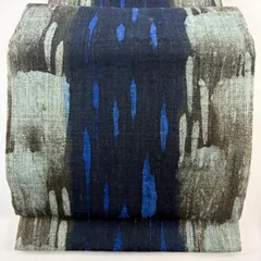 開き名古屋帯 秀品 幾何学 灰緑 正絹 【中古】